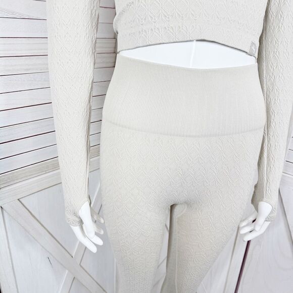 JoyLab Textured Seamless Three Piece Top Bra Leggings Set Beige Tan Small XS - Picture 7 of 14